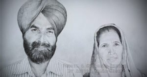 A SIKH COUPLE | Pencil & Charcoal Sketch This is a Handmade Sketch made with Pencil & Charcoal “A SIKH COUPLE”.  One of my client/customer (MAN) wanted me to draw his parent’s portrait for their anniversary.  SIZE: A3  Created by © Kamal Nishad. All rights reserved. kamalnishad.com