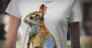 BUNNY | Fabric Painting on T-Shirt for Female This is a Hand-drawn “Bunny” painting made with Fabric colors on T-Shirt.  One of my client/customer (FEMALE) wanted me to draw this on a female t-shirt. So I did this fabric painting for her.  T-SHIRT SIZE: M  Created by © Kamal Nishad. All rights reserved. kamalnishad.com
