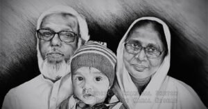 KID WITH DADA-DADI | Pencil & Charcoal Sketch Title : KID WITH DADA-DADI Medium : Pencil & Charcoal Sketch Size : A3 Paper size (Sketch size 29.7 x 42.0 cm*) Artist : Kamal Nishad    This is a Handmade/hand-drawn Sketch made with Pencil & Charcoal “KID WITH DADA-DADI”.  This is a Gift from One of my Client to their friends. ?  SIZE: Paper size A3 (work area 11.7 x 16.5 inches *estimated)  Created by © Kamal Nishad. All rights reserved. kamalnishad.com