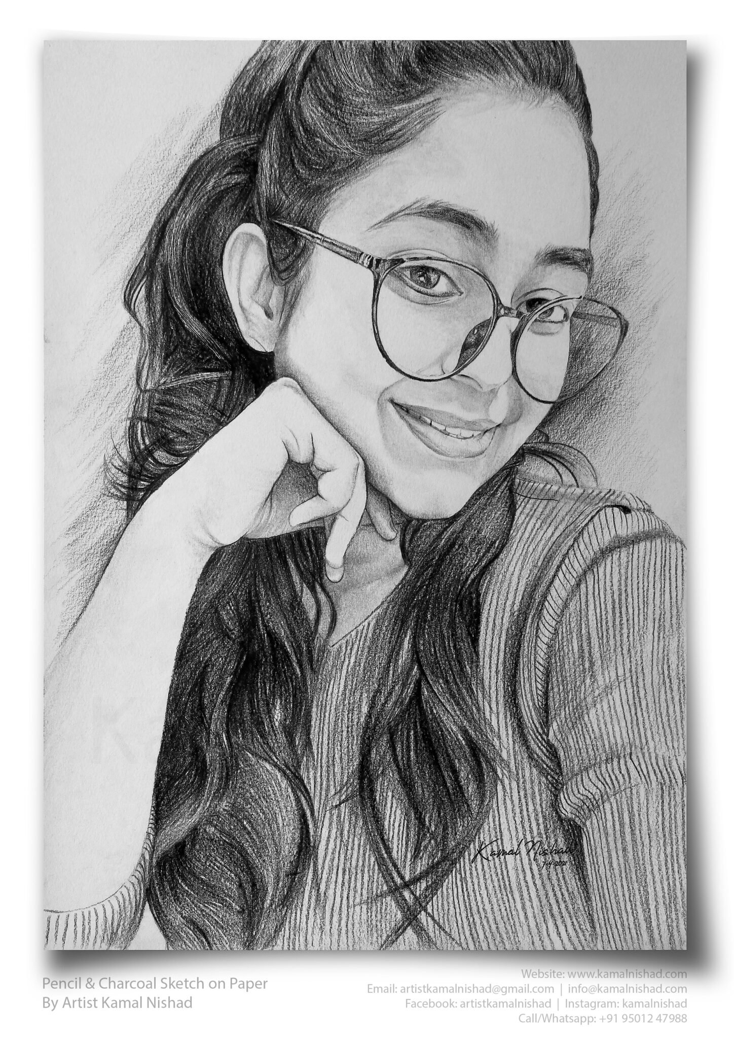 THAT SMILE | Pencil & Charcoal Sketch Title : THAT SMILE Medium : Pencil & Charcoal Sketch Size : A3 Paper size (Sketch size 29.7 x 42.0 cm*) Artist : Kamal Nishad This is a Handmade/hand-drawn Sketch made with Pencil & Charcoal “THAT SMILE”. This is a Gift from One of my Client to her friend. ? SIZE: Paper size A3 (work area 11.7 x 16.5 inches *estimated) Created by © Kamal Nishad. All rights reserved.
