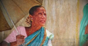 THE FRUIT SELLER (female) | Oil Color Painting THE FRUIT SELLER (female) This is a Handmade “Oil Color Painting”. on canvas, Size : 20 x 30 inches.  Created by © Kamal Nishad. All rights reserved. kamalnishad.com