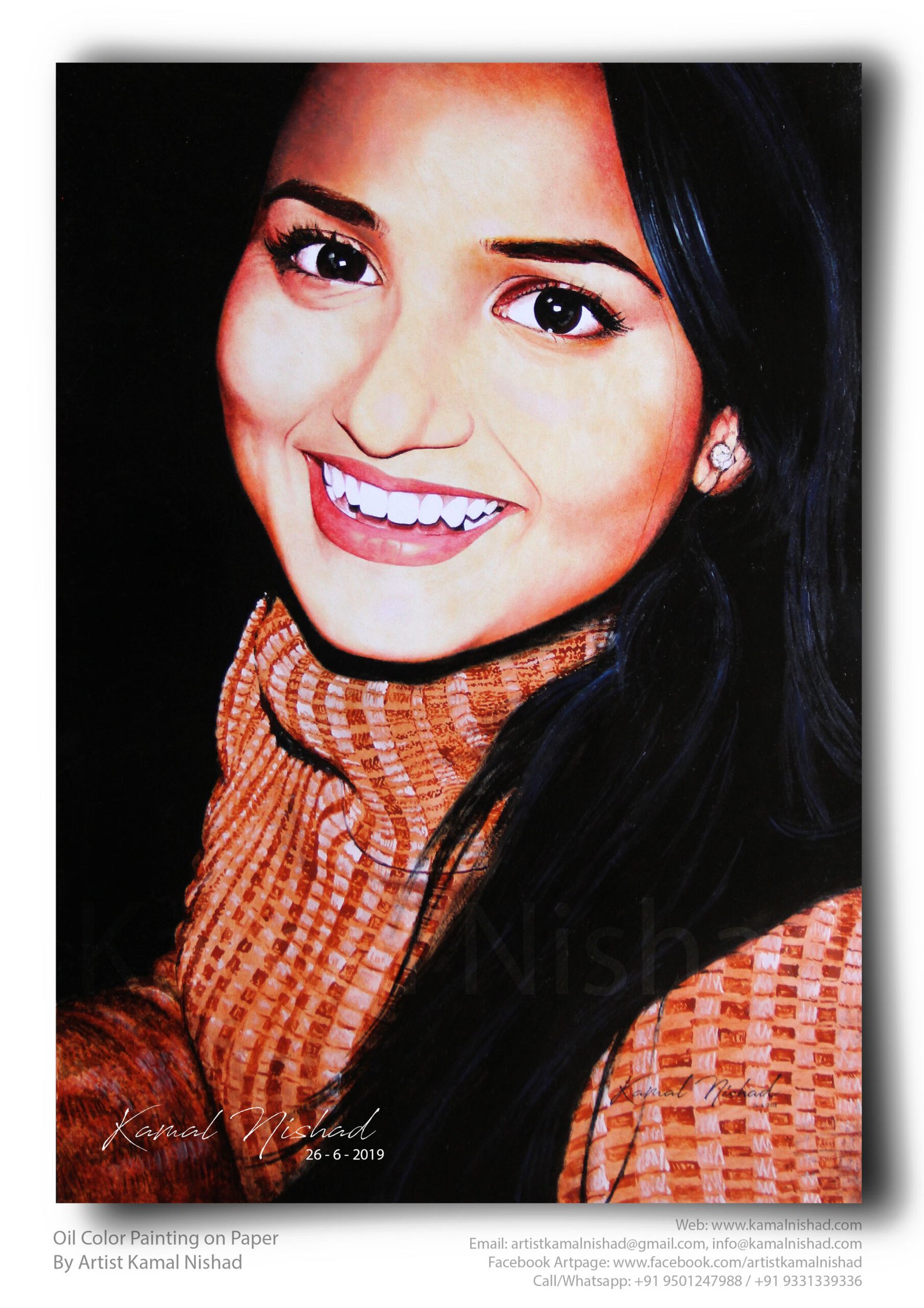 YOUR SMILE IS THE PRETTIEST THING YOU’ll EVER WEAR | Oil Color Painting This is a Hand-painted Oil painting “YOUR SMILE IS THE PRETTIEST THING YOU’ll EVER WEAR”. One of my client/customer (MALE) wanted me to draw this portrait for a birthday gift. SIZE: A2 Created by © Kamal Nishad. All rights reserved. kamalnishad.com +91 9501247988 _